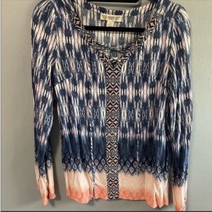 Vintage America lace up mixed print long sleeve top. Size small.